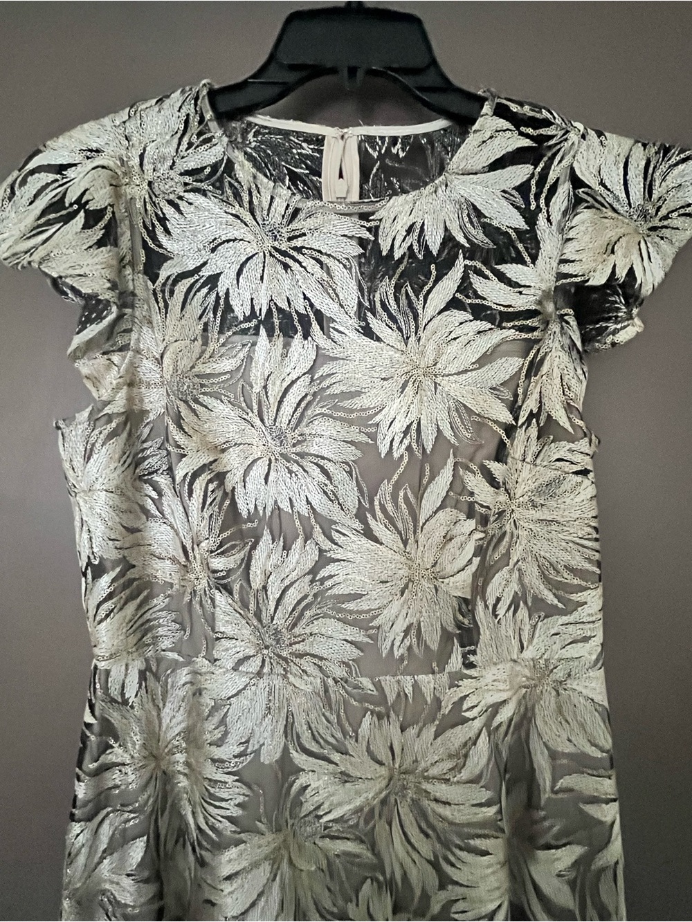 Antonio Melani - Sheer Floral Lace Overlay Women’s Top in Silver and Black